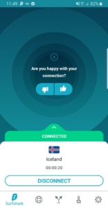 Aplicação para Android da Surfshark