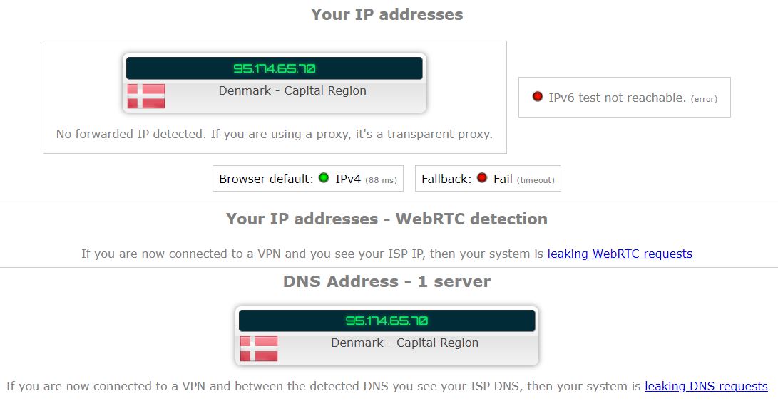 Teste de IP e de fugas de DNS à Surfshark