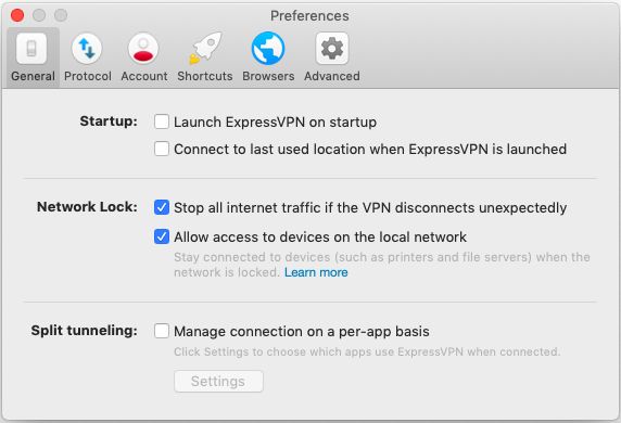 Preferências da ExpressVPN