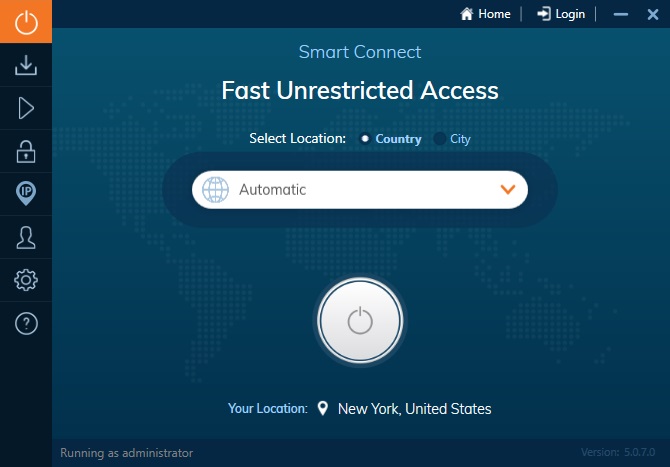 Ecrã inicial da VPN Ivacy