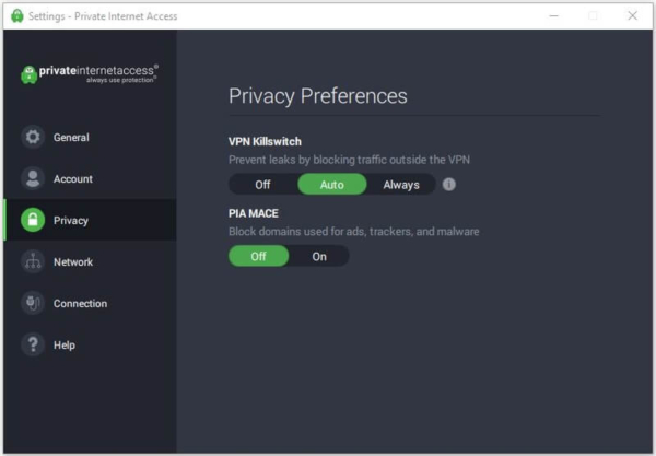 ecr&atilde; de prefer&ecirc;ncias de privacidade da pia
