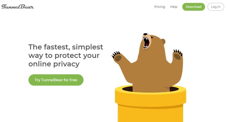 Página inicial do site TunnelBear